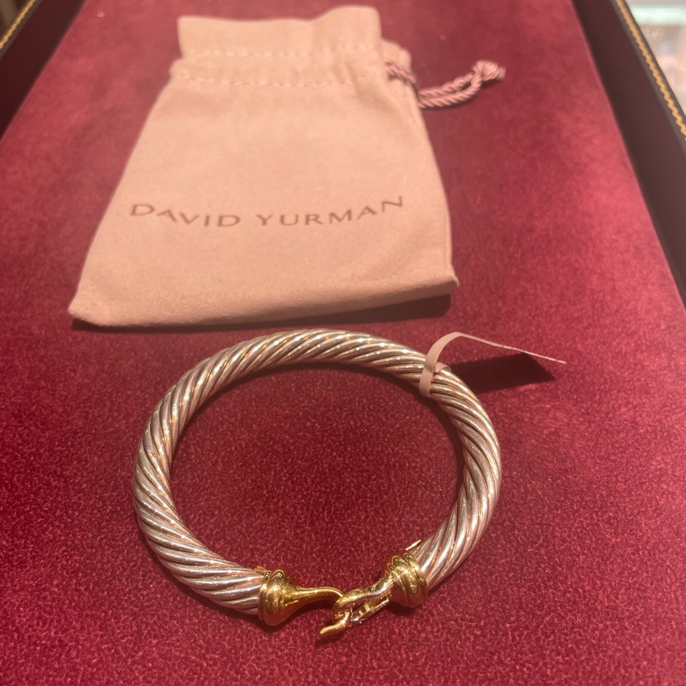 David Yurman buckle bracelet / bangle - silver, 18k gold, and diamonds - Picture 5 of 15